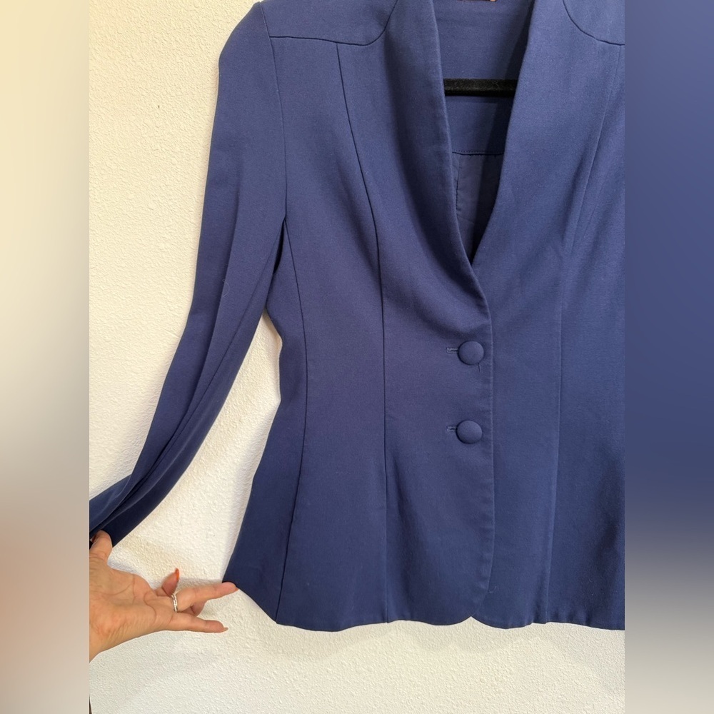 Marycrafts Navy Blue Structured Career Blazer Size 4 Business Office Work Jacket - Picture 4 of 9